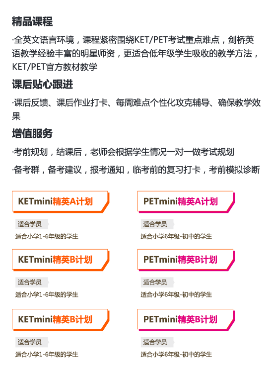 KET/PET 1V1课程